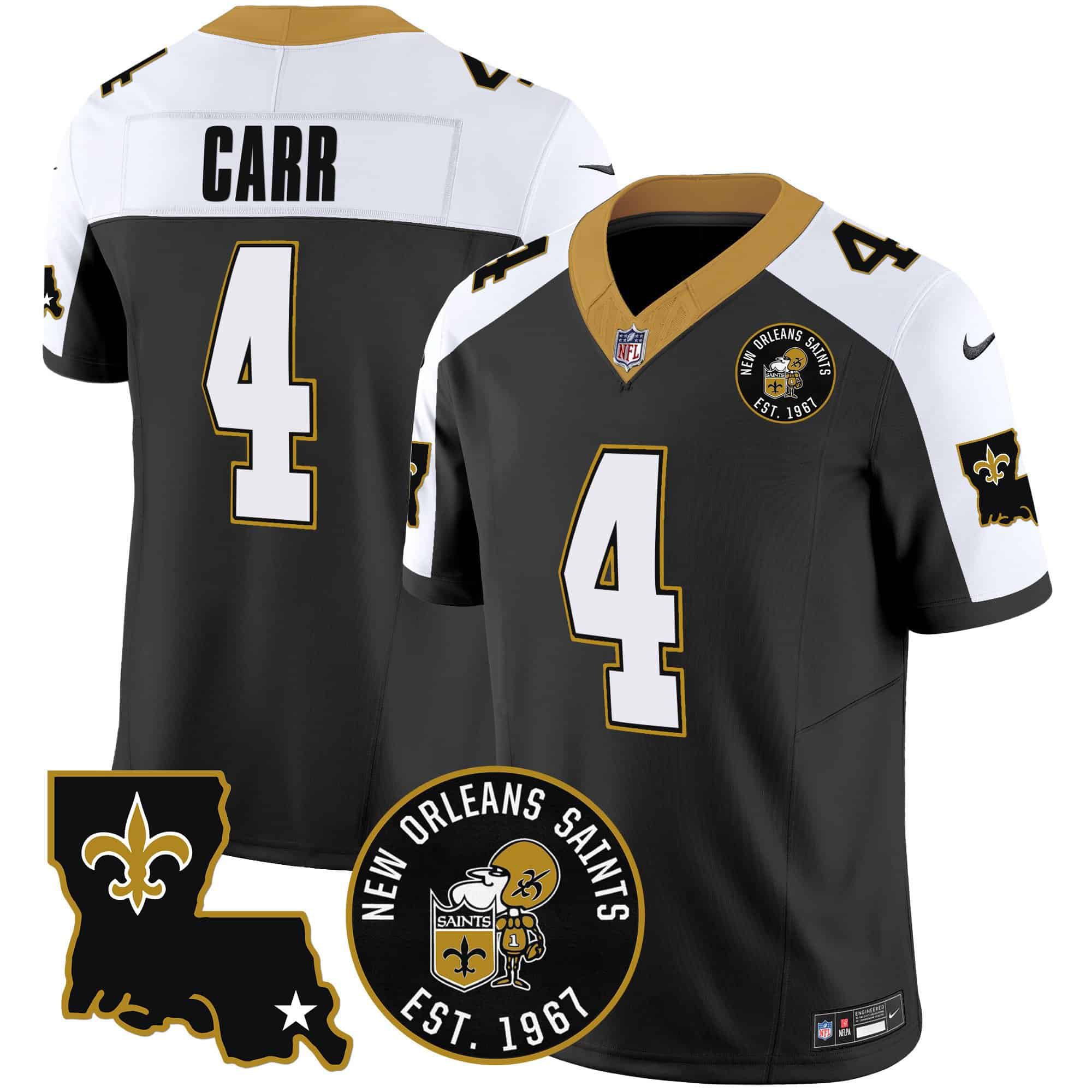 Men New Orleans Saints #4 Carr Black 2024 Nike 1967 Patch Vapor Limited NFL Jersey